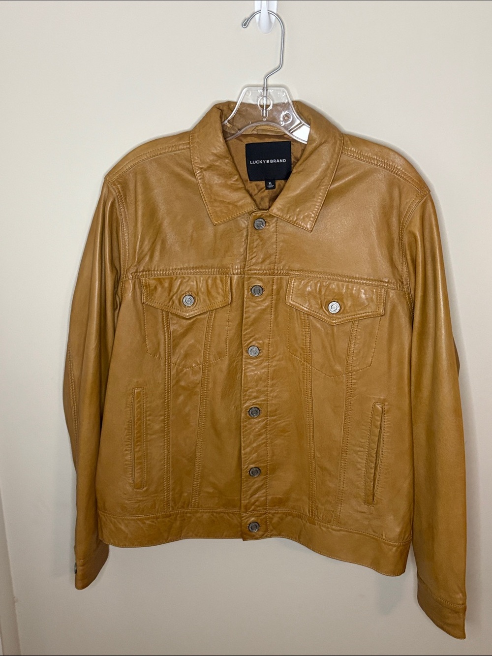 Lucky Brand Men's Caramel Leather Trucker Jacket